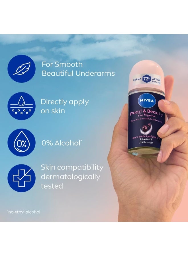 نيفيا مزيل عرق نيفيا للنساء برائحة اللؤلؤ والجمال، بتركيبة دوارة | عطر يدوم طويلاً برائحة الأزهار | حماية فعالة من الروائح الكريهة لمدة 72 ساعة | معتمد من أطباء الجلدية | 50 مل - Image 3